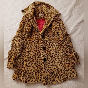 Tatyana Leopard Faux Fur Jacket with Red Lining